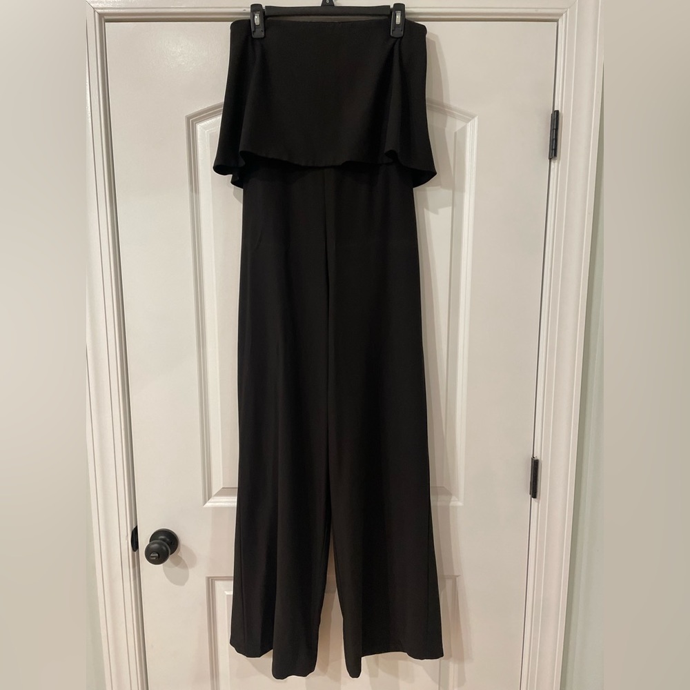 Strapless black polyester jumpsuit